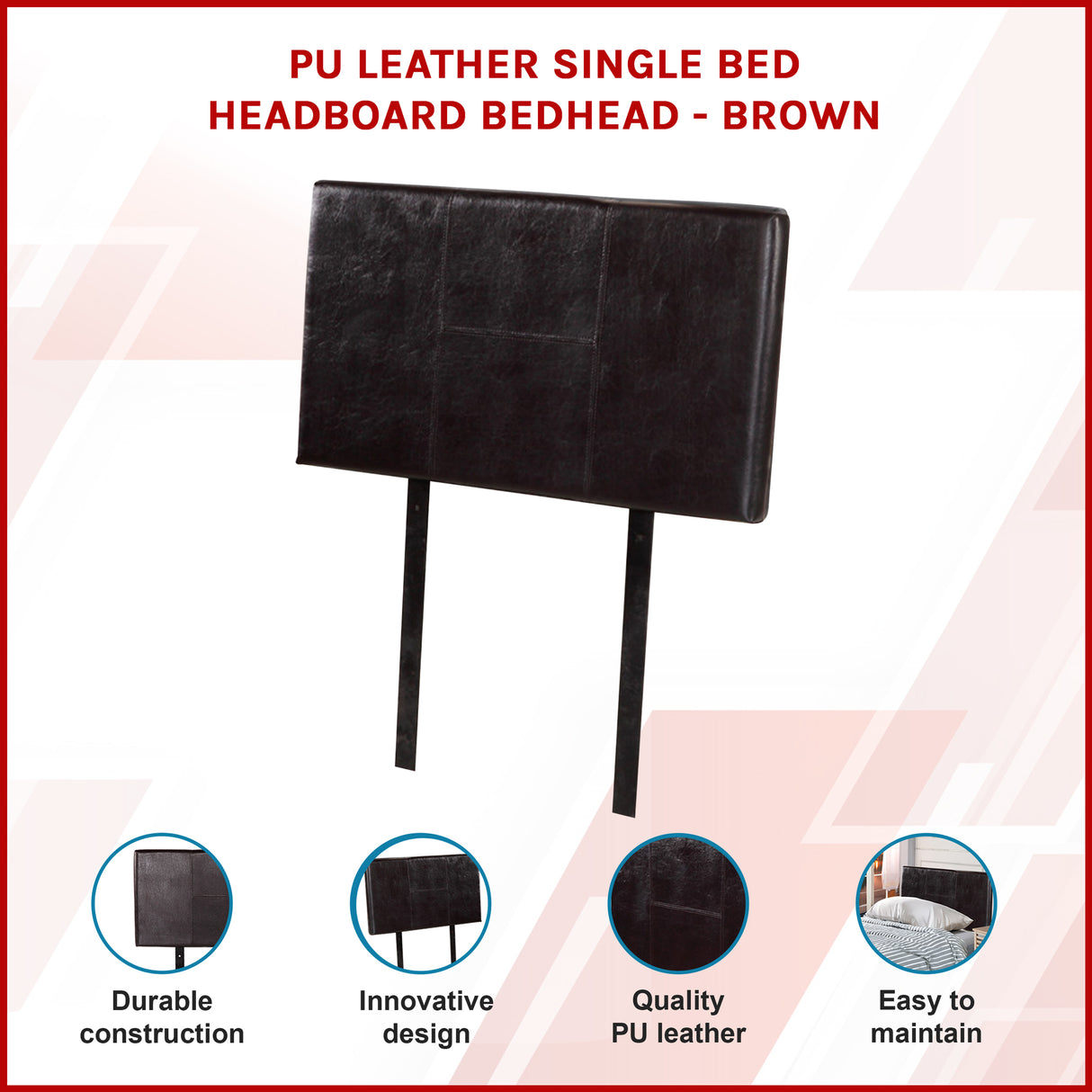 PU Leather Single Bed Headboard Bedhead - Brown