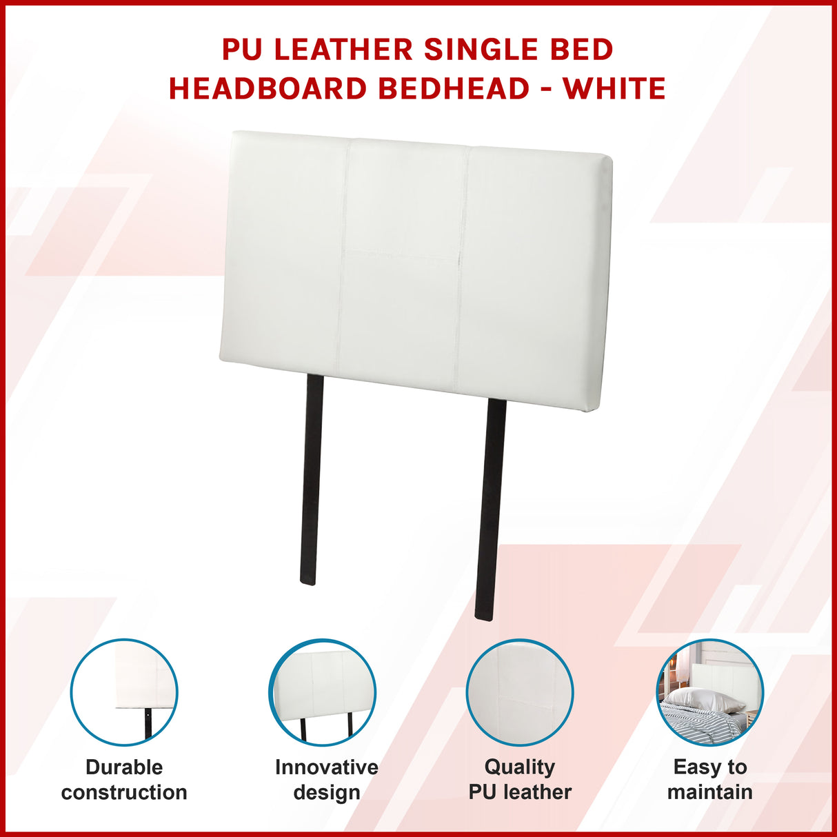PU Leather Single Bed Headboard Bedhead - White