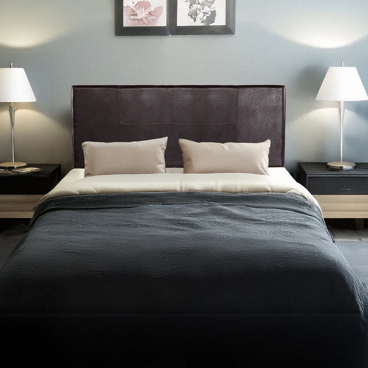 PU Leather Double Bed Headboard Bedhead - Brown