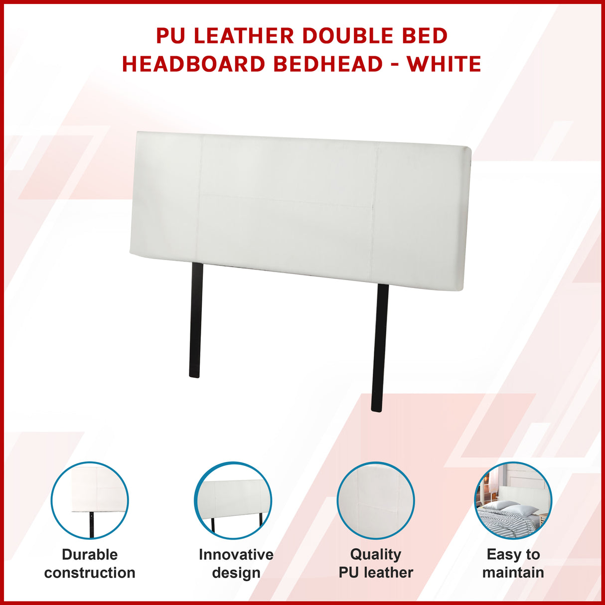 PU Leather Double Bed Headboard Bedhead - White