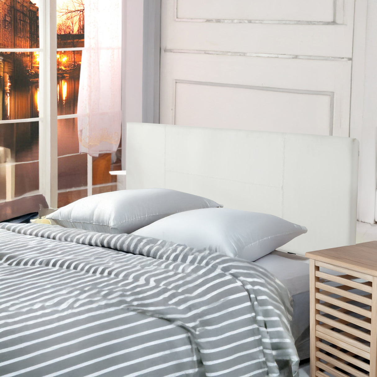 PU Leather Double Bed Headboard Bedhead - White
