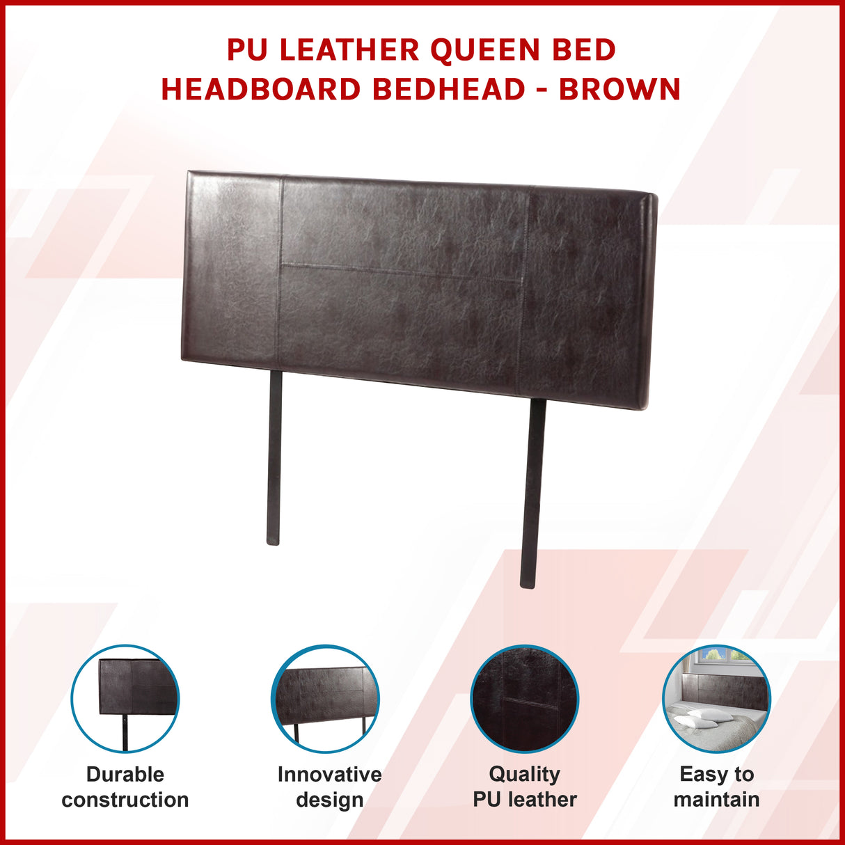 PU Leather Queen Bed Headboard Bedhead - Brown