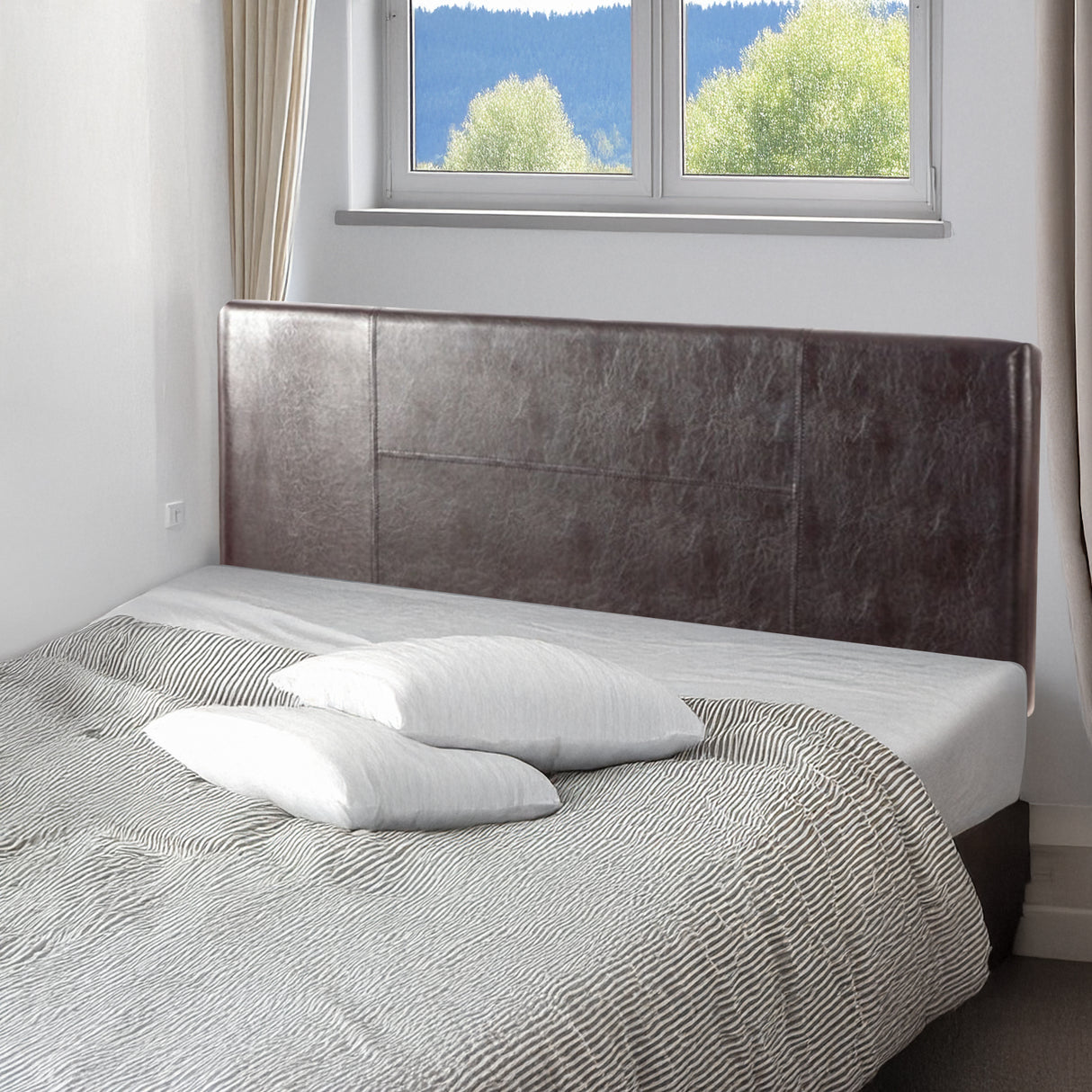PU Leather Queen Bed Headboard Bedhead - Brown