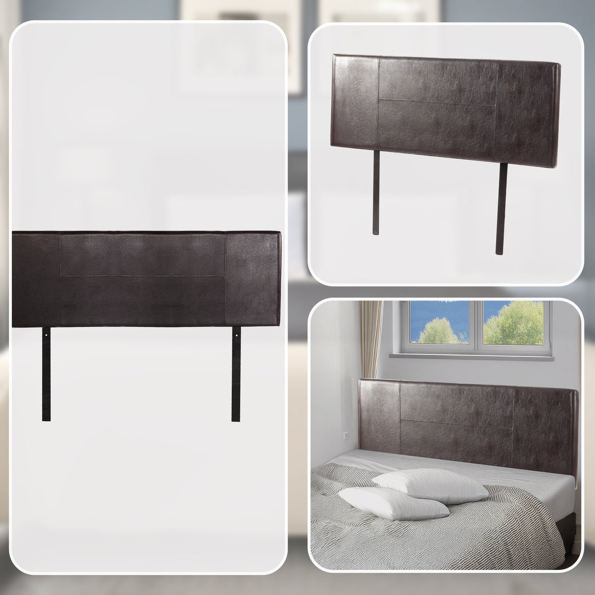 PU Leather Queen Bed Headboard Bedhead - Brown