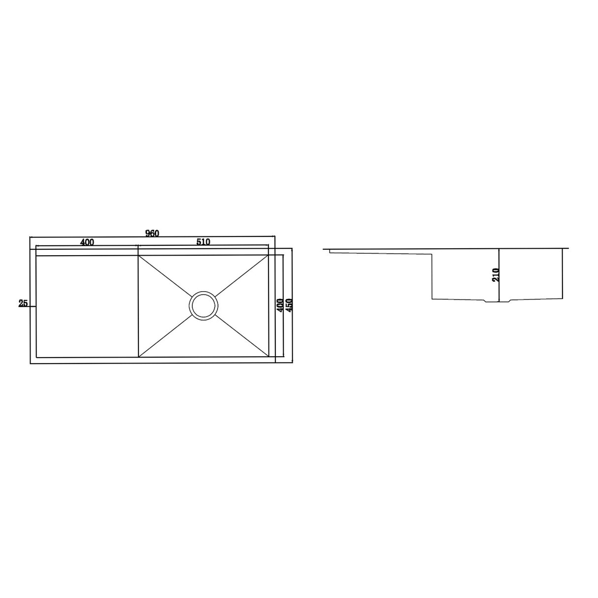 960x450mm Handmade Stainless Steel Undermount / Topmount Kitchen Sink with Waste