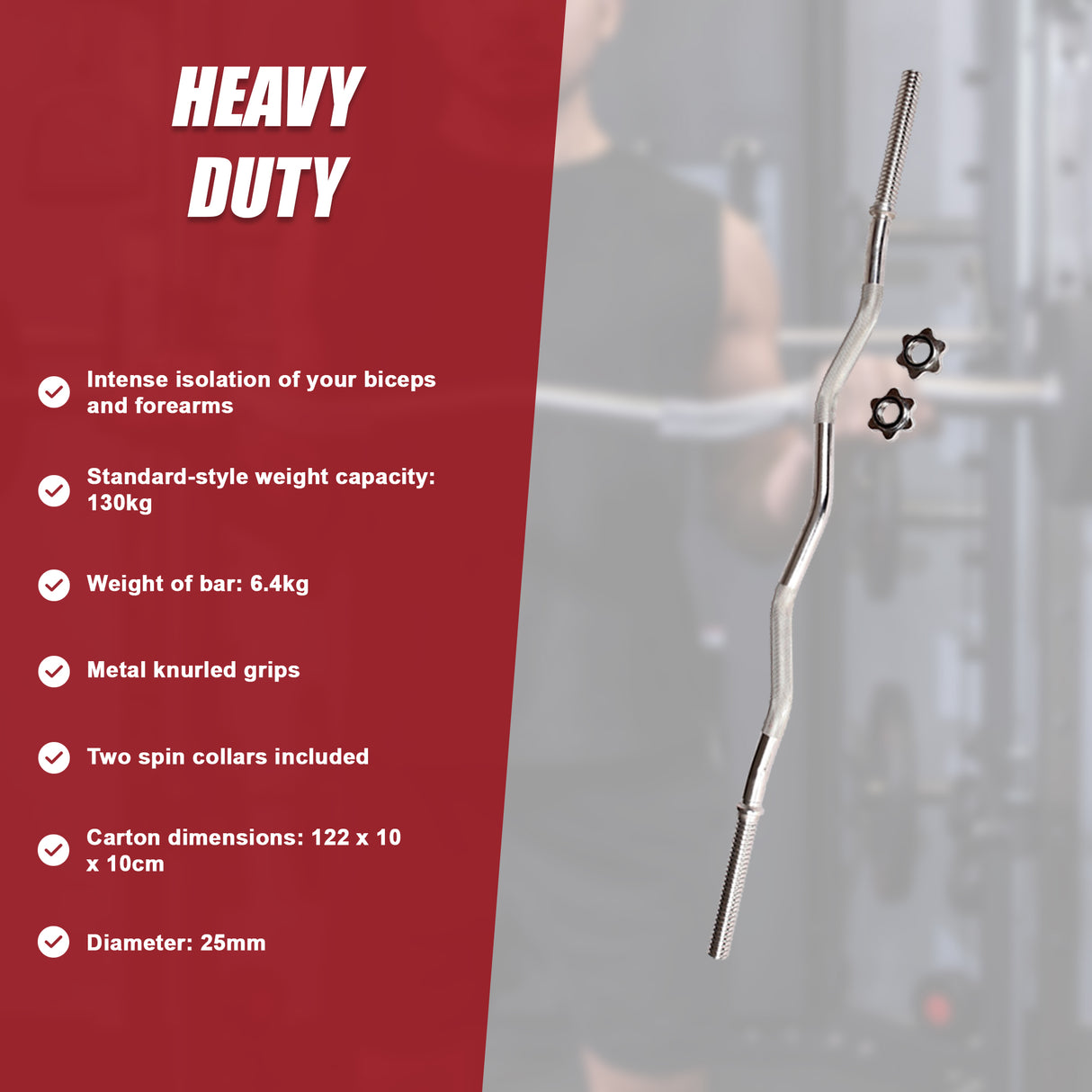 Heavy Duty EZ Curl Barbell – Weightlifting Bar with Spinlock Collars for Gym Training