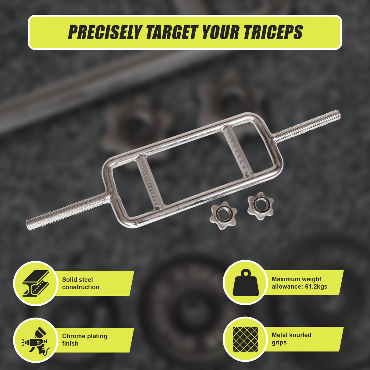 Chrome Tricep Bar Barbell Heavy Duty with Spinlock Collars