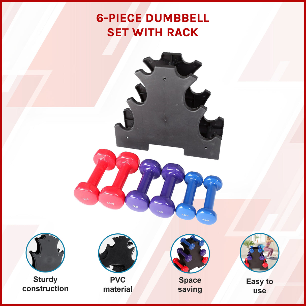 6-Piece Dumbbell Set with Storage Rack for Home Gym Training