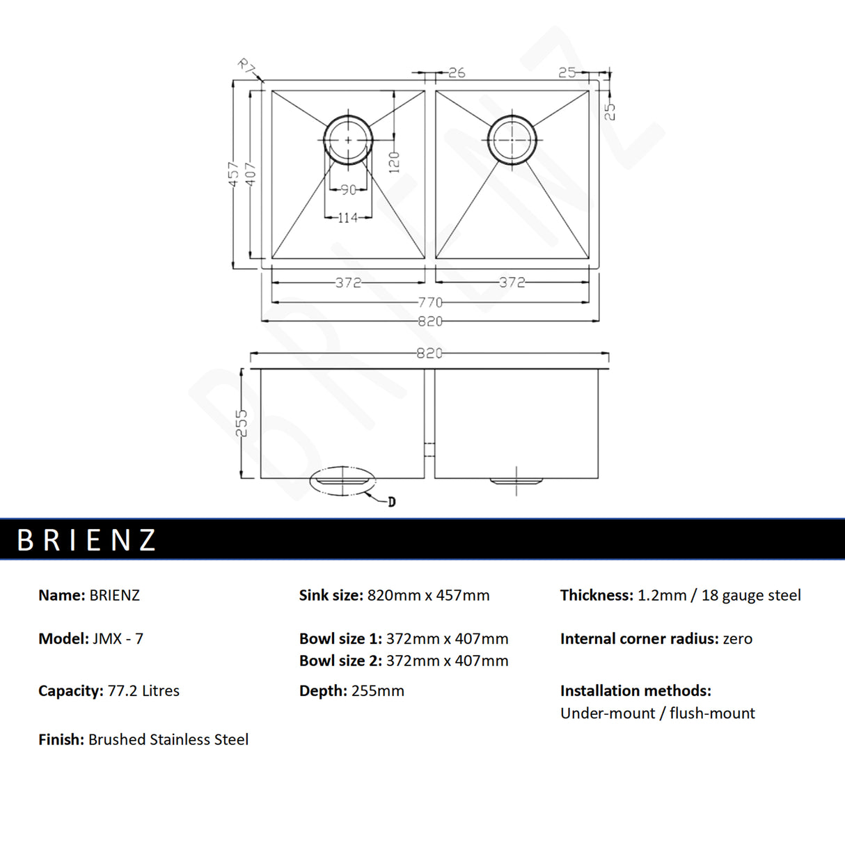 Stainless Steel Sink - 820x457mm