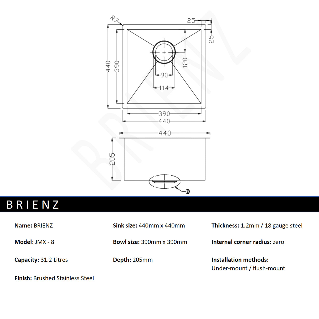 Stainless Steel Sink - 440 x 440mm