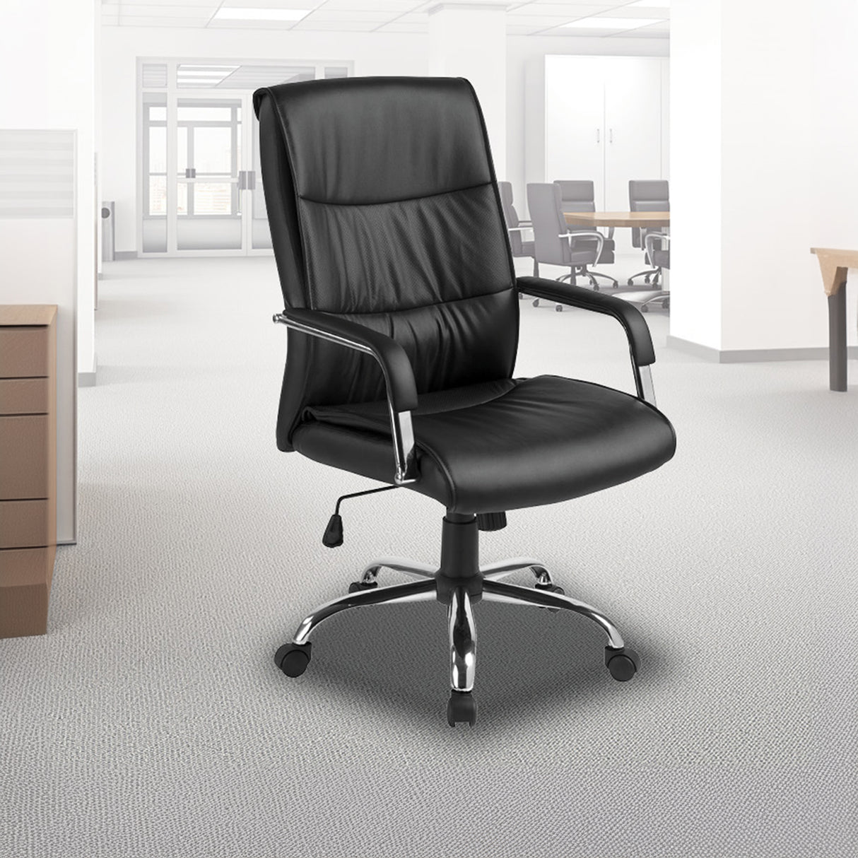 PU Leather Office Chair – Ergonomic Executive Swivel Desk Chair with Padded Seat in Black