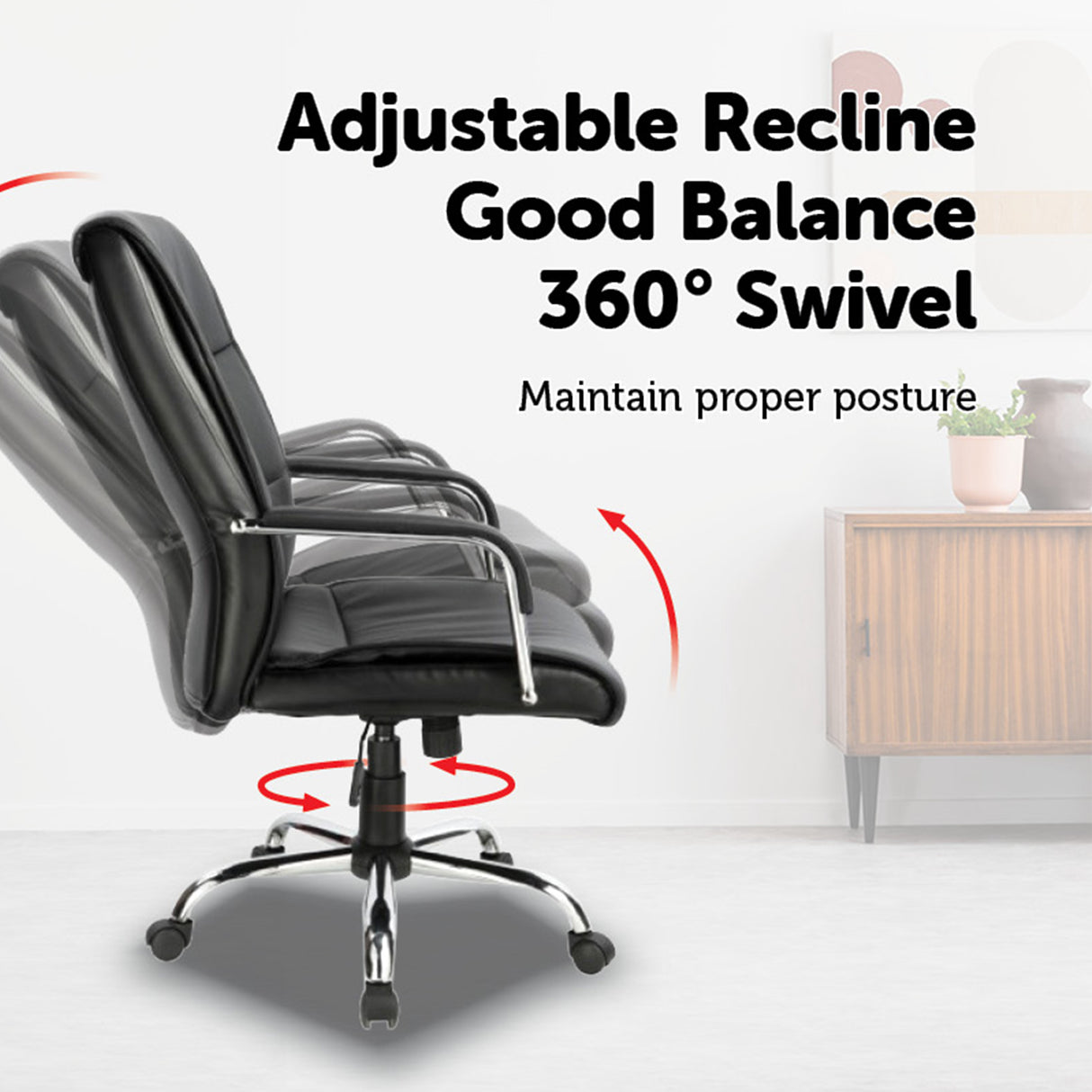 PU Leather Office Chair – Ergonomic Executive Swivel Desk Chair with Padded Seat in Black