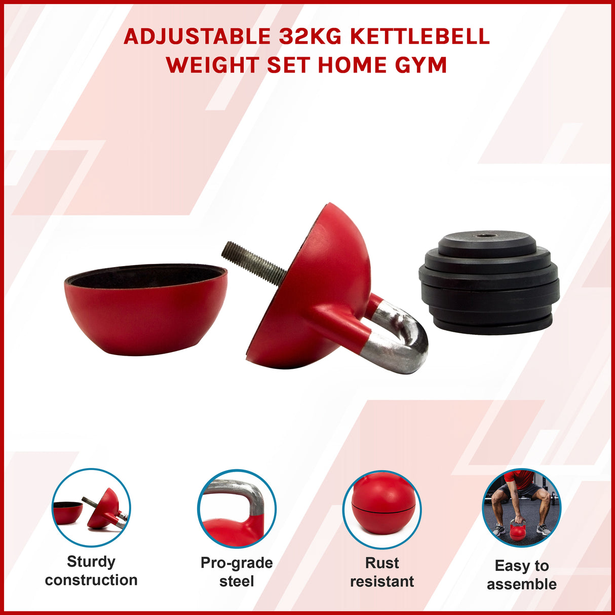 Adjustable 32KG Kettlebell Weight Set Home Gym