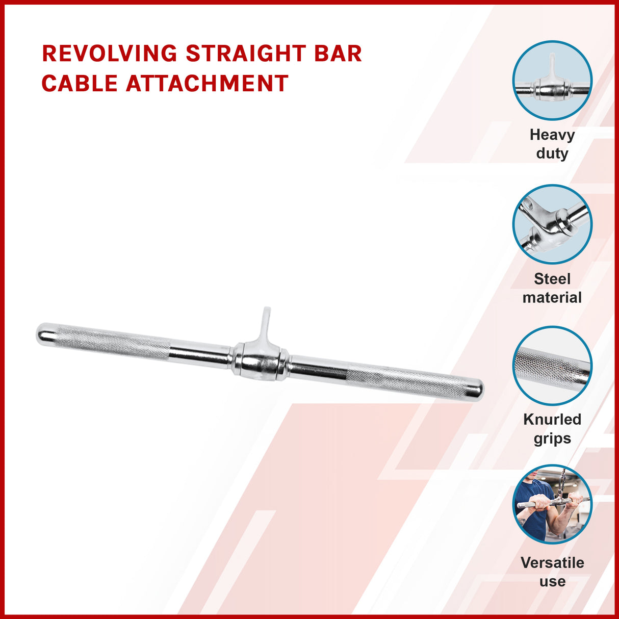 Revolving Straight Bar – Gym Cable Attachment for Tricep, Bicep & Pulley Workouts