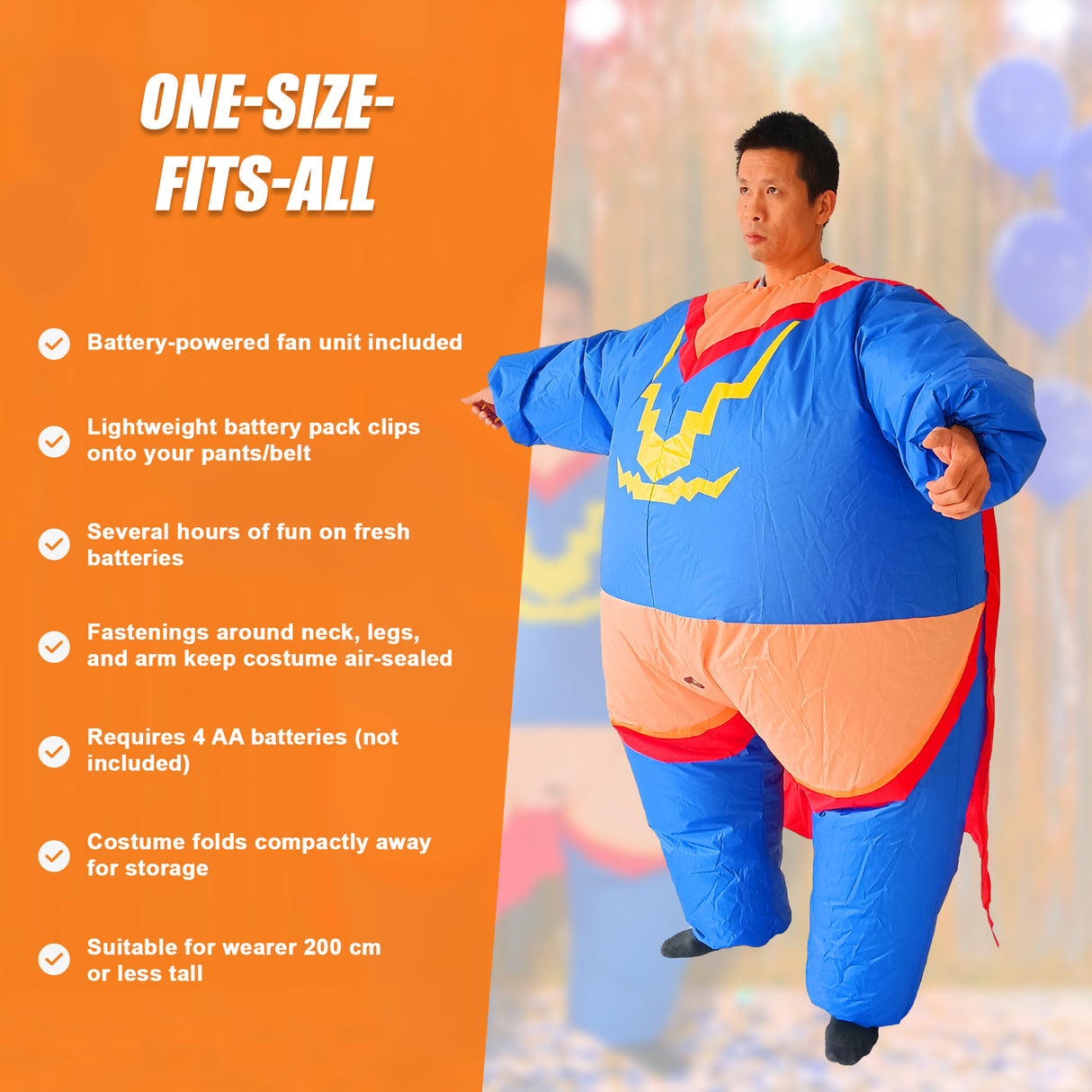 Super Hero Fancy Dress Inflatable Suit - Fan Operated Costume