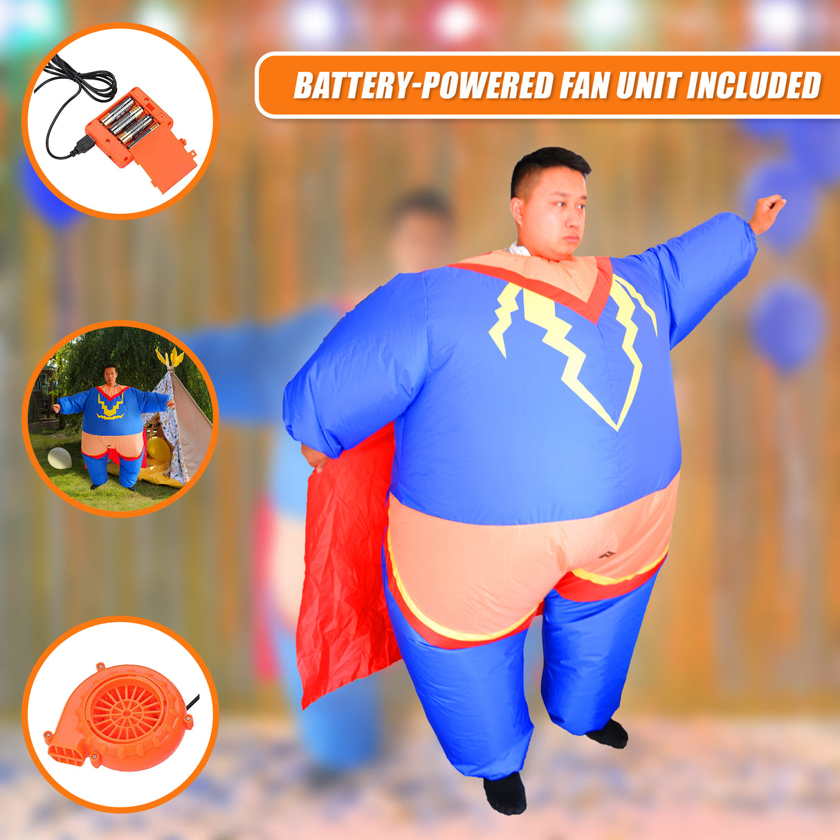 Super Hero Fancy Dress Inflatable Suit - Fan Operated Costume