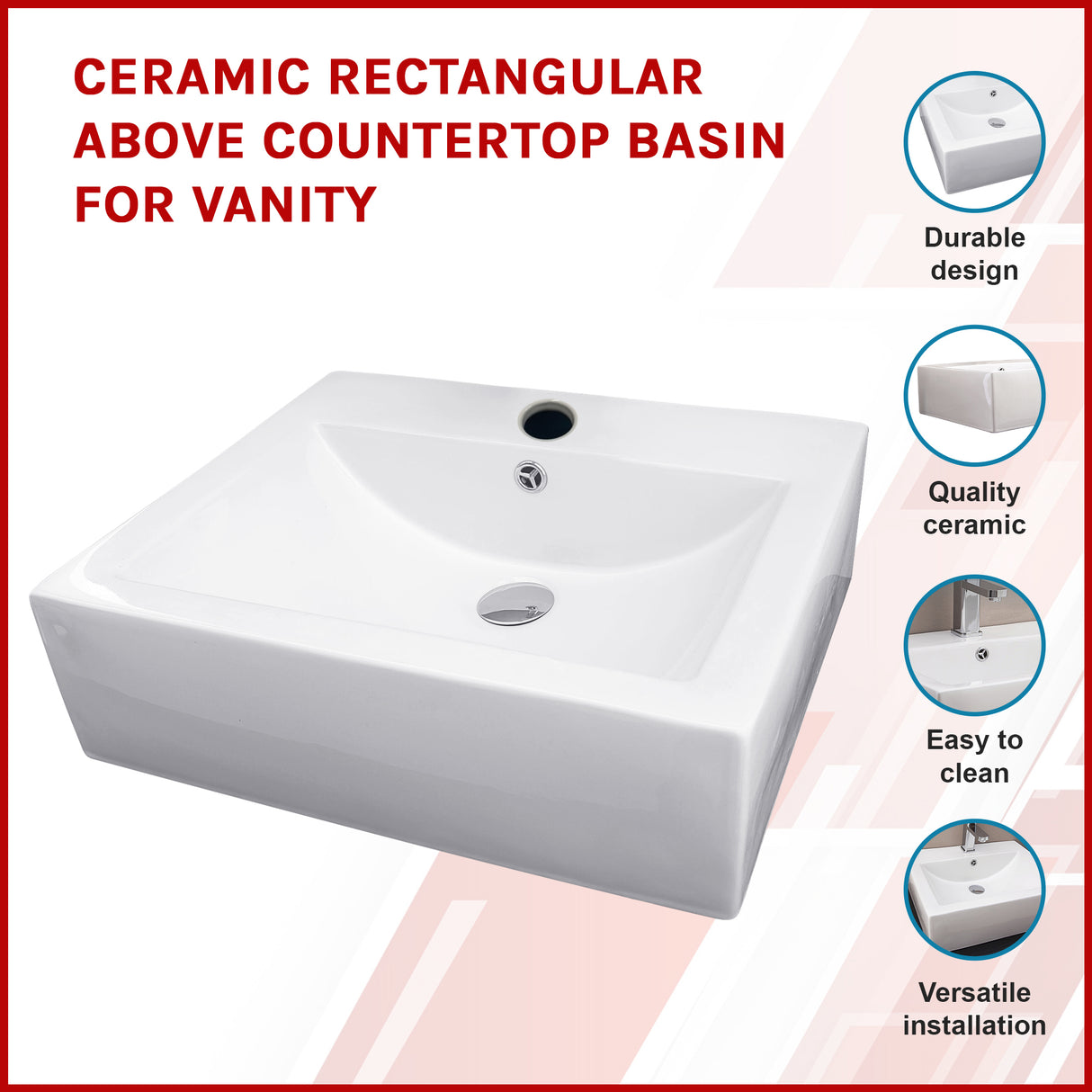 Ceramic Rectangular Above Countertop Basin for Vanity