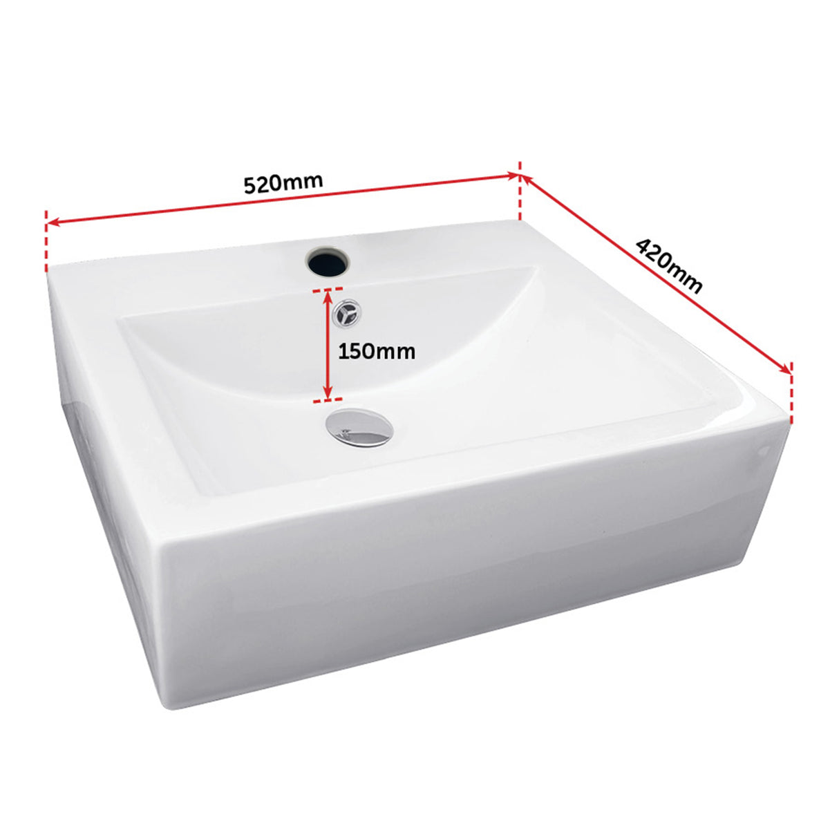 Ceramic Rectangular Above Countertop Basin for Vanity