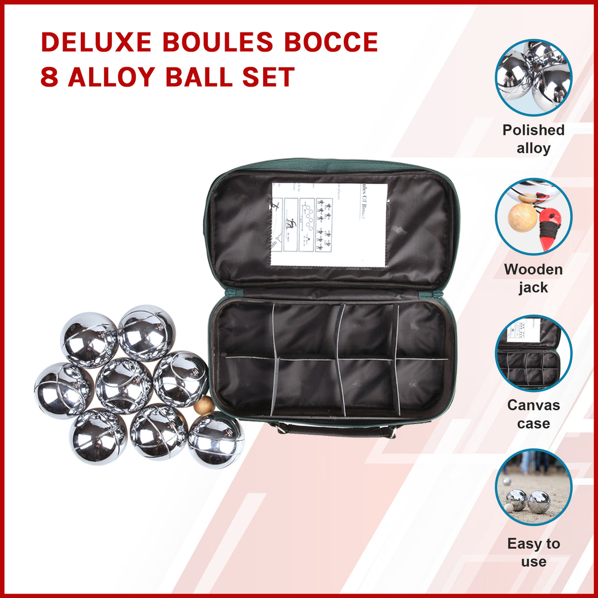 Deluxe Boules Bocce 8 Alloy Ball Set