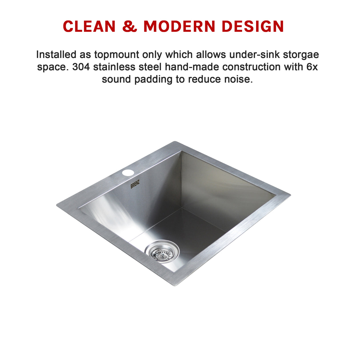 530x505mm Handmade Stainless Steel Topmount Kitchen Laundry Sink with Waste
