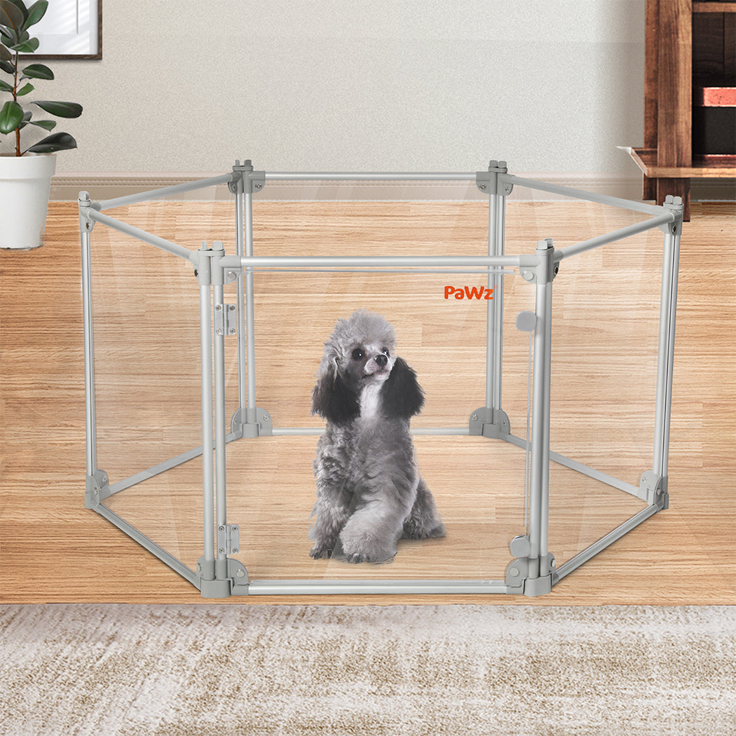 Pawz Pet Playpen Transparent Acrylic Clear Folding Dog Fence Kennel 6 Panel-2018816922480676870