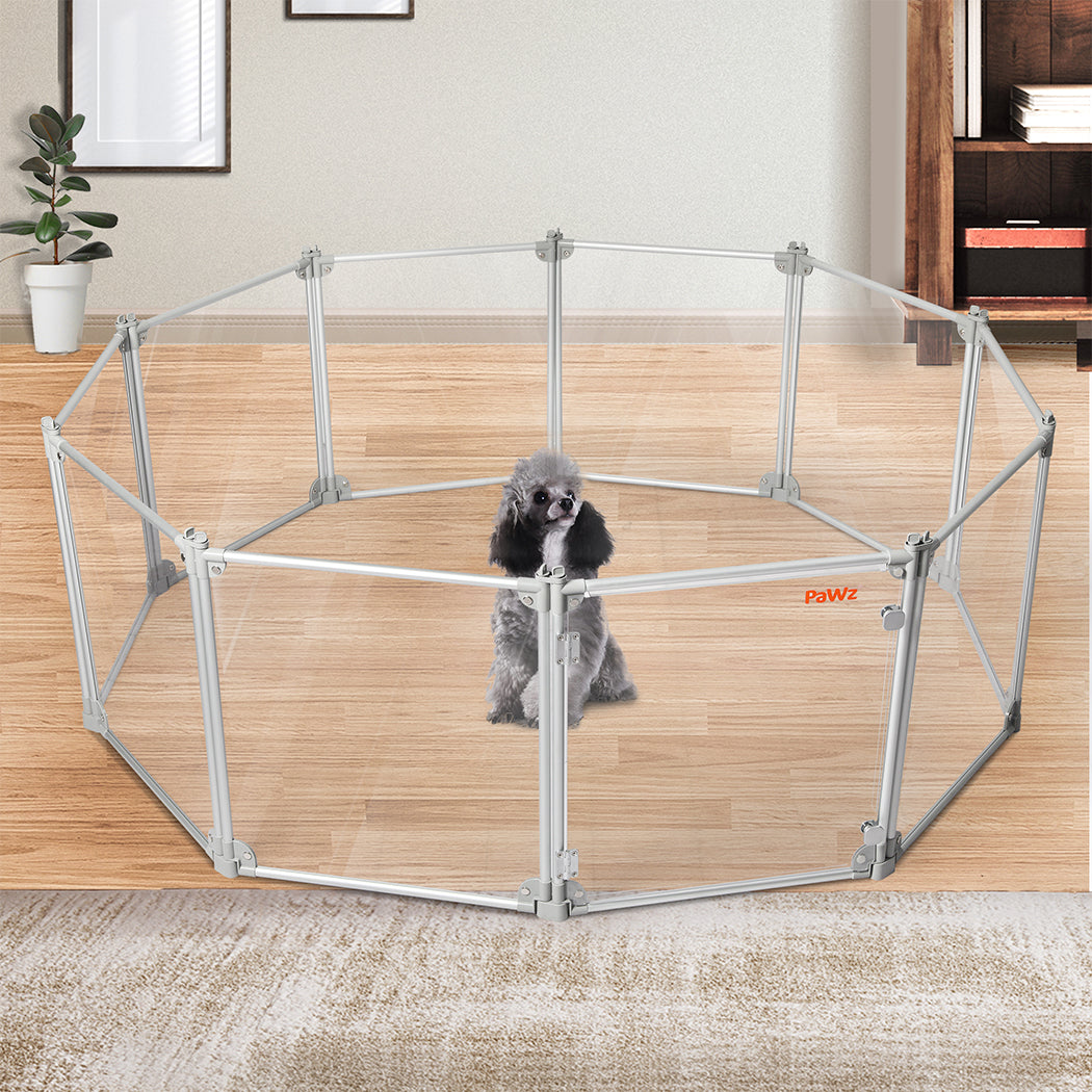 Pawz Pet Playpen Transparent Acrylic Clear Folding Dog Fence Kennel 10 Panel-2018816940117725190