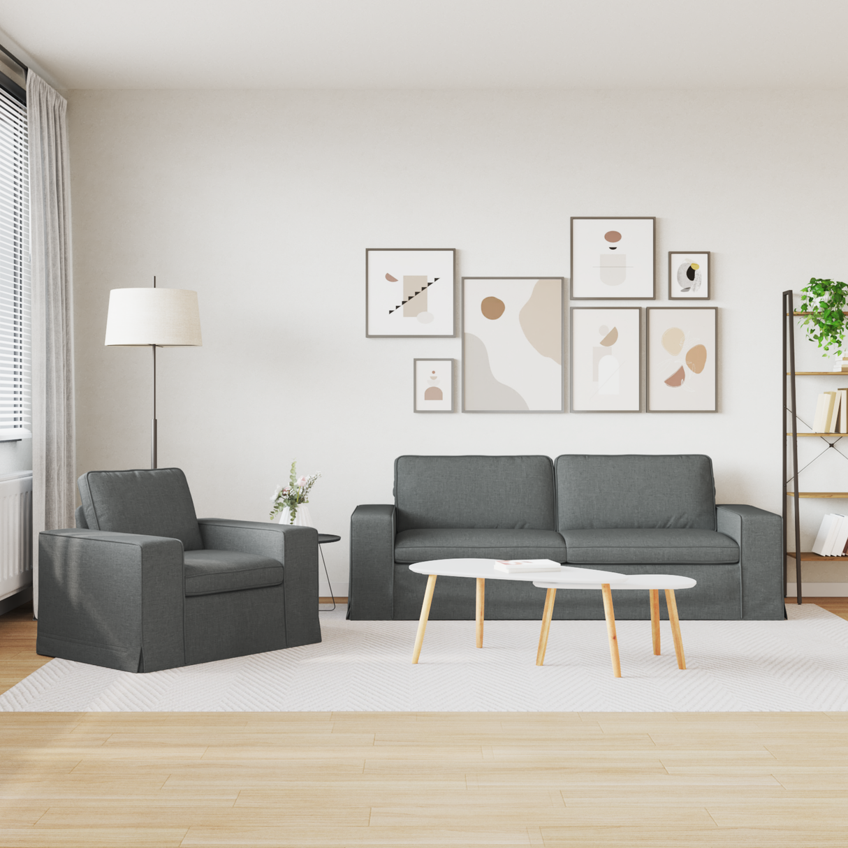 Sofa Set 2 pcs Dark Grey 222 x 80 x 82 cm Fabric