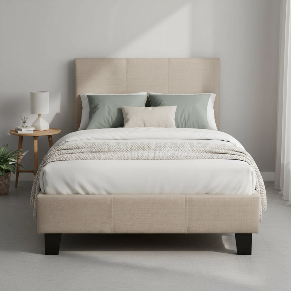 Single Linen Fabric Bed Frame Beige