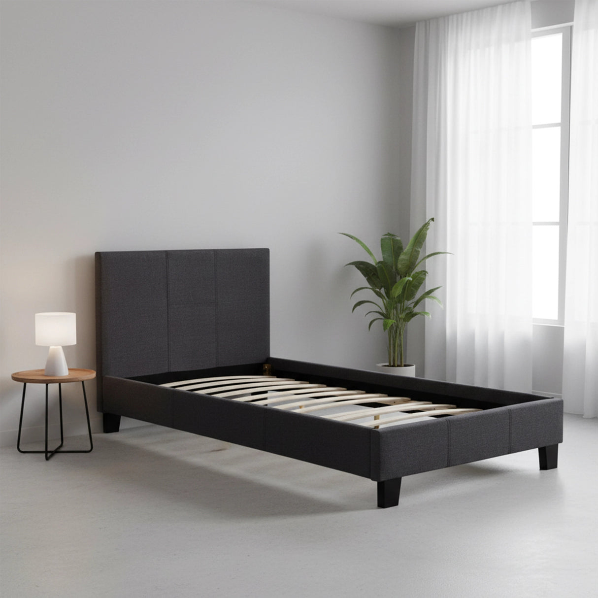 Single Linen Fabric Bed Frame Grey