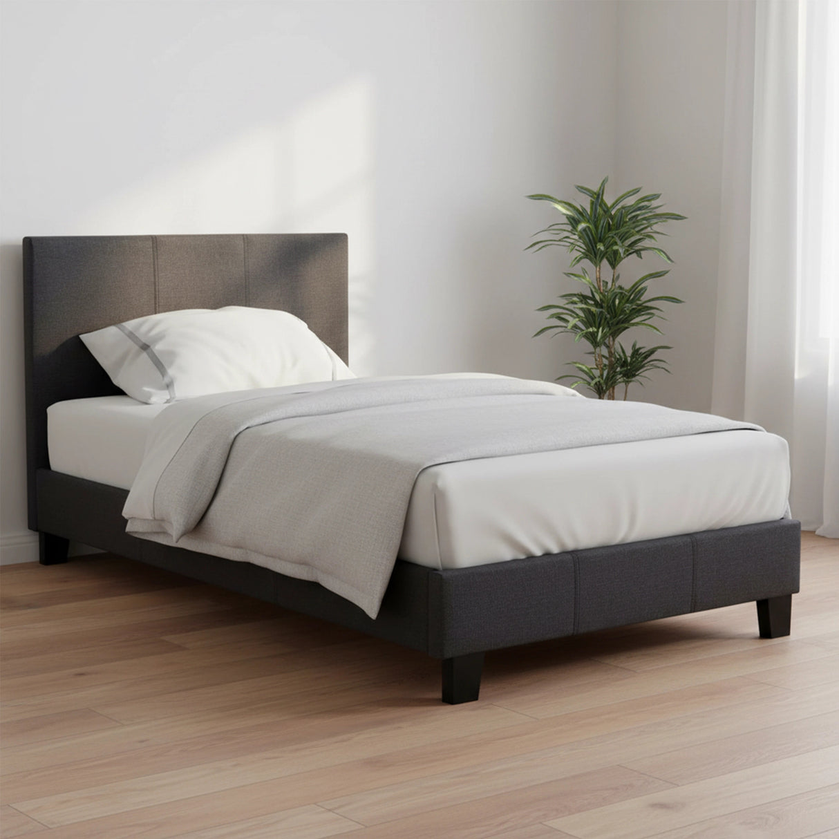 Single Linen Fabric Bed Frame Grey