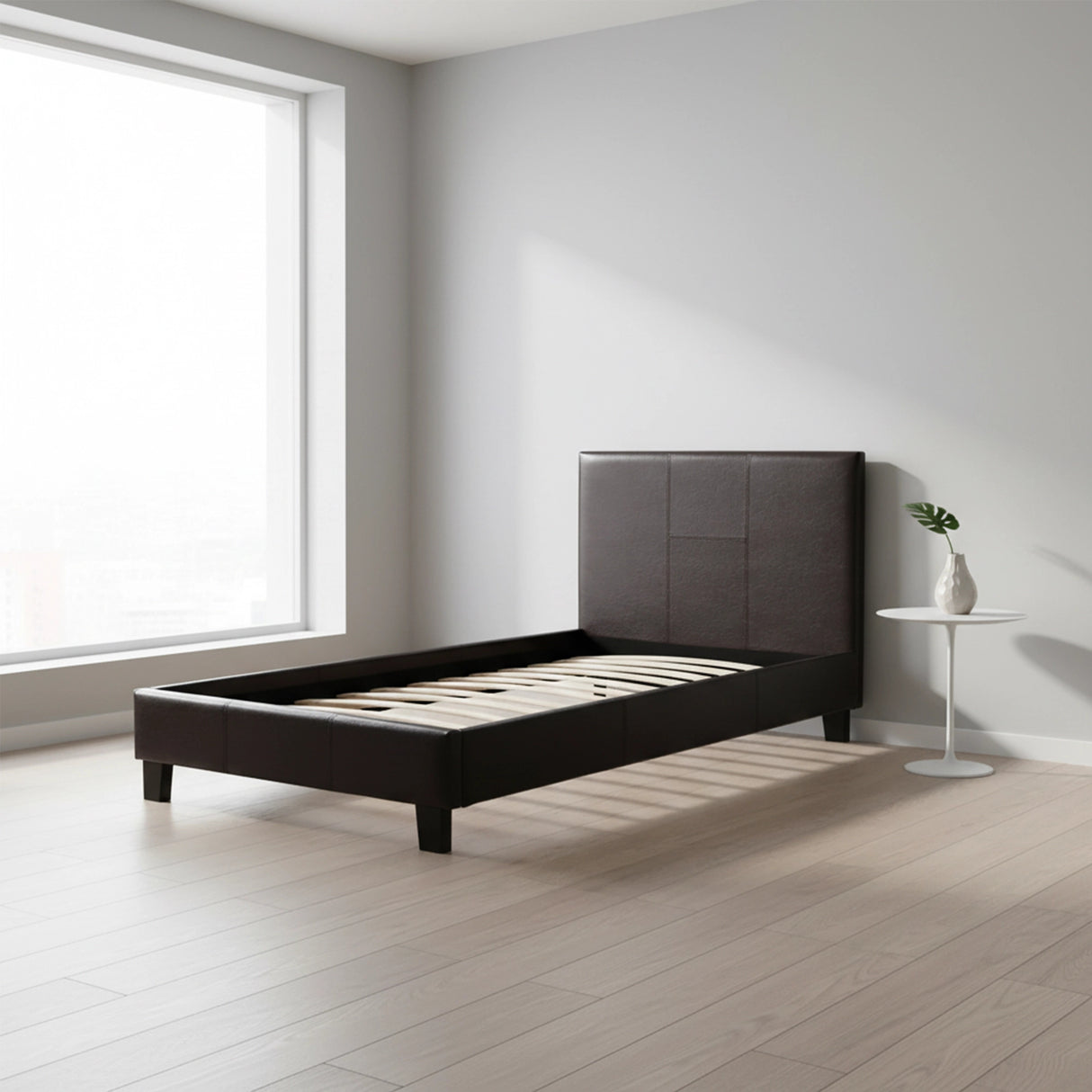 Single PU Leather Bed Frame Brown