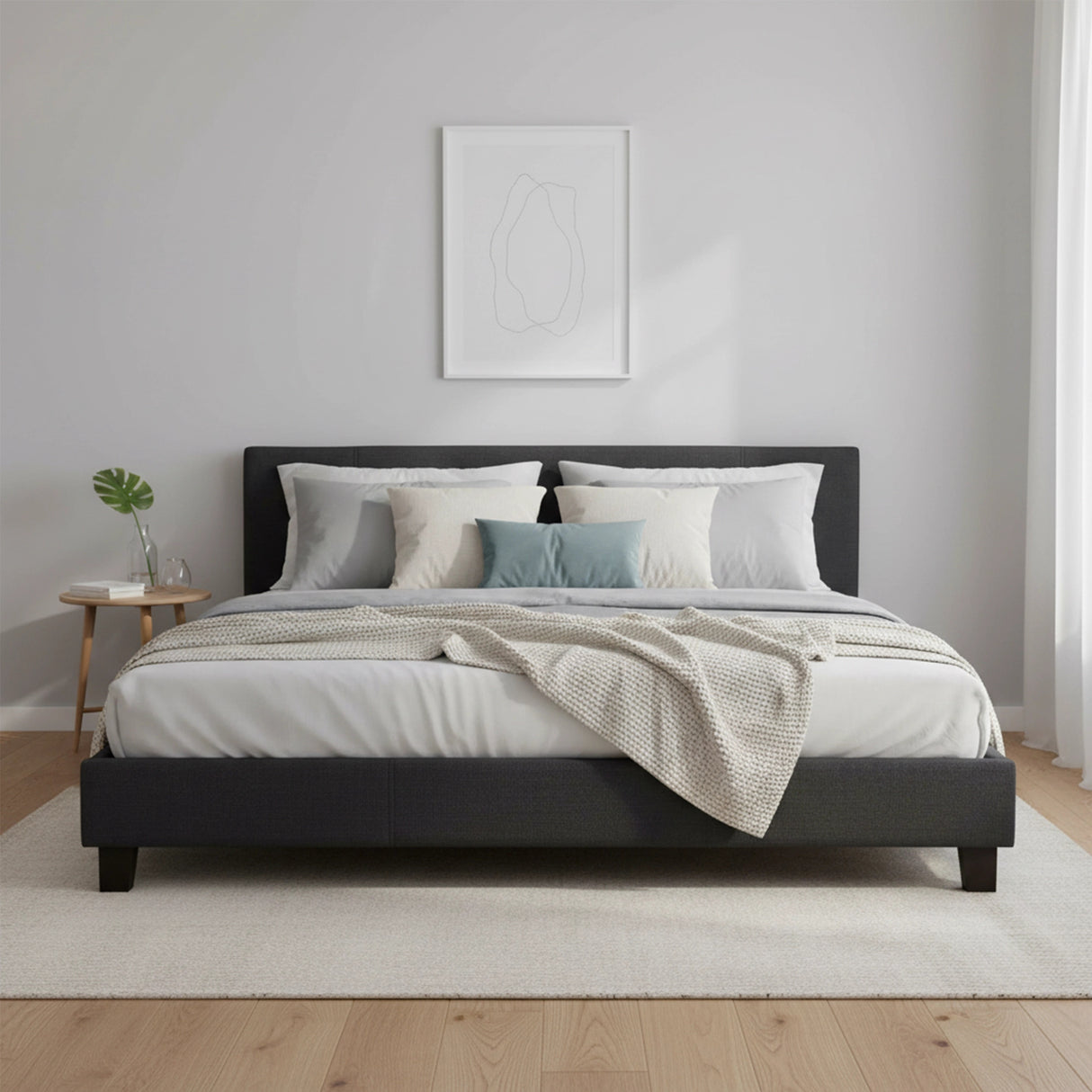 King Linen Fabric Bed Frame Grey