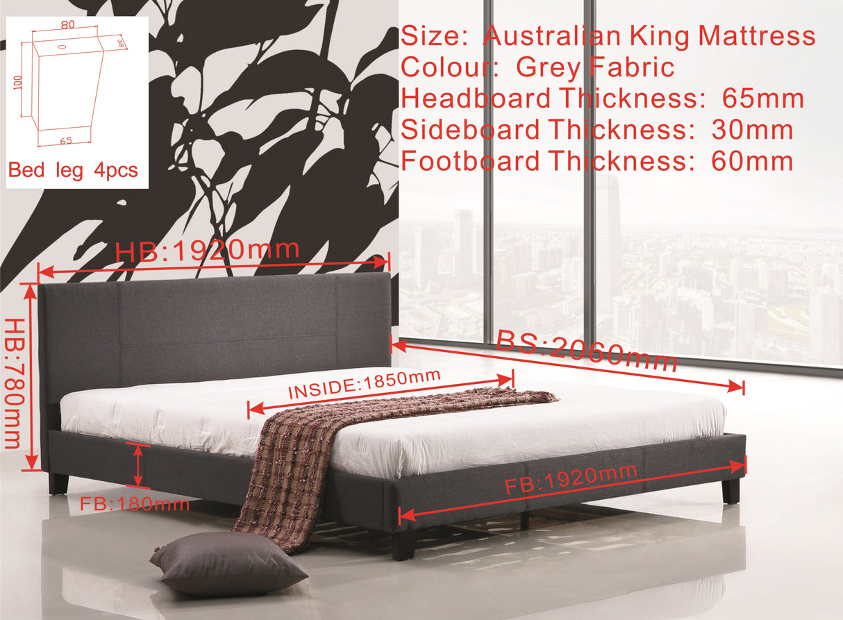 King Linen Fabric Bed Frame Grey