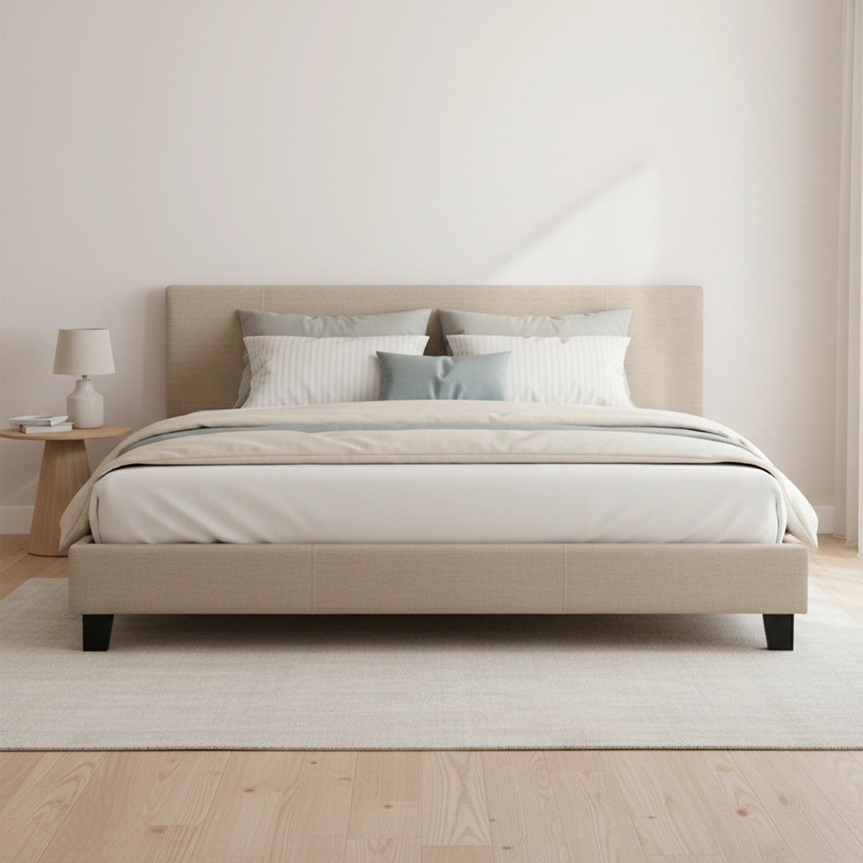 King Linen Fabric Bed Frame Beige