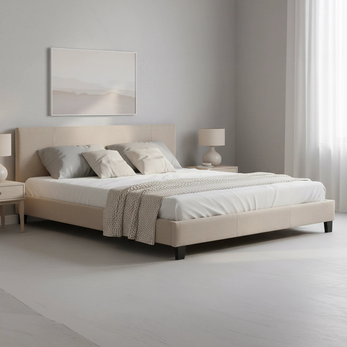 King Linen Fabric Bed Frame Beige