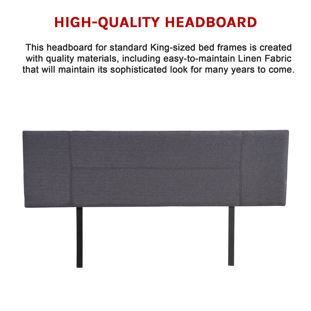 Linen Fabric King Bed Headboard Bedhead - Grey