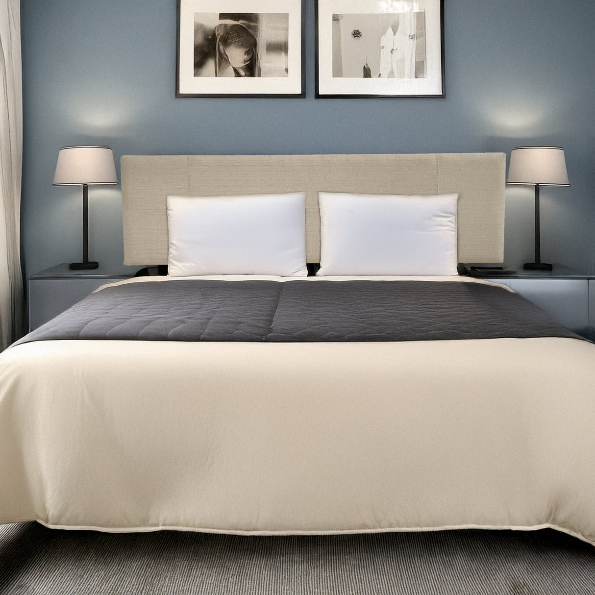 Linen Fabric King Bed Headboard Bedhead - Beige
