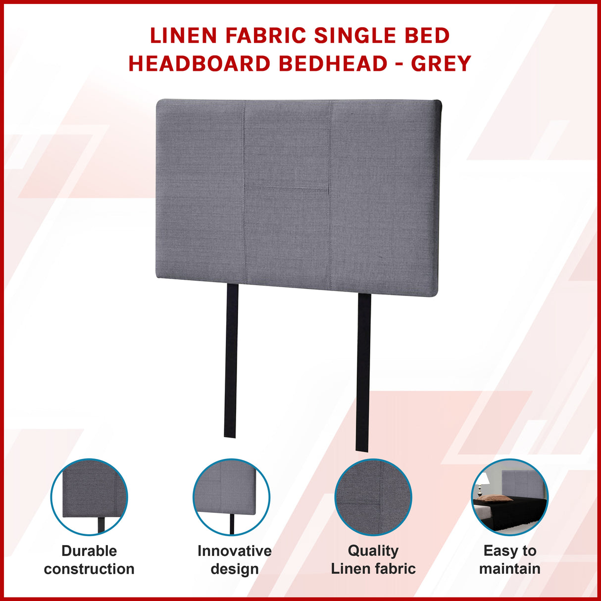 Linen Fabric Single Bed Headboard Bedhead - Grey
