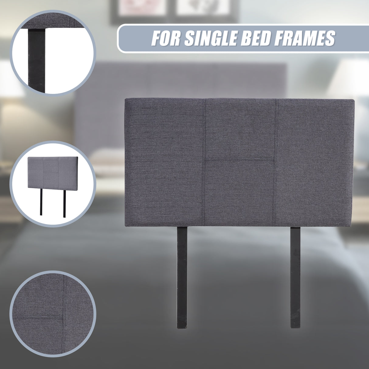 Linen Fabric Single Bed Headboard Bedhead - Grey