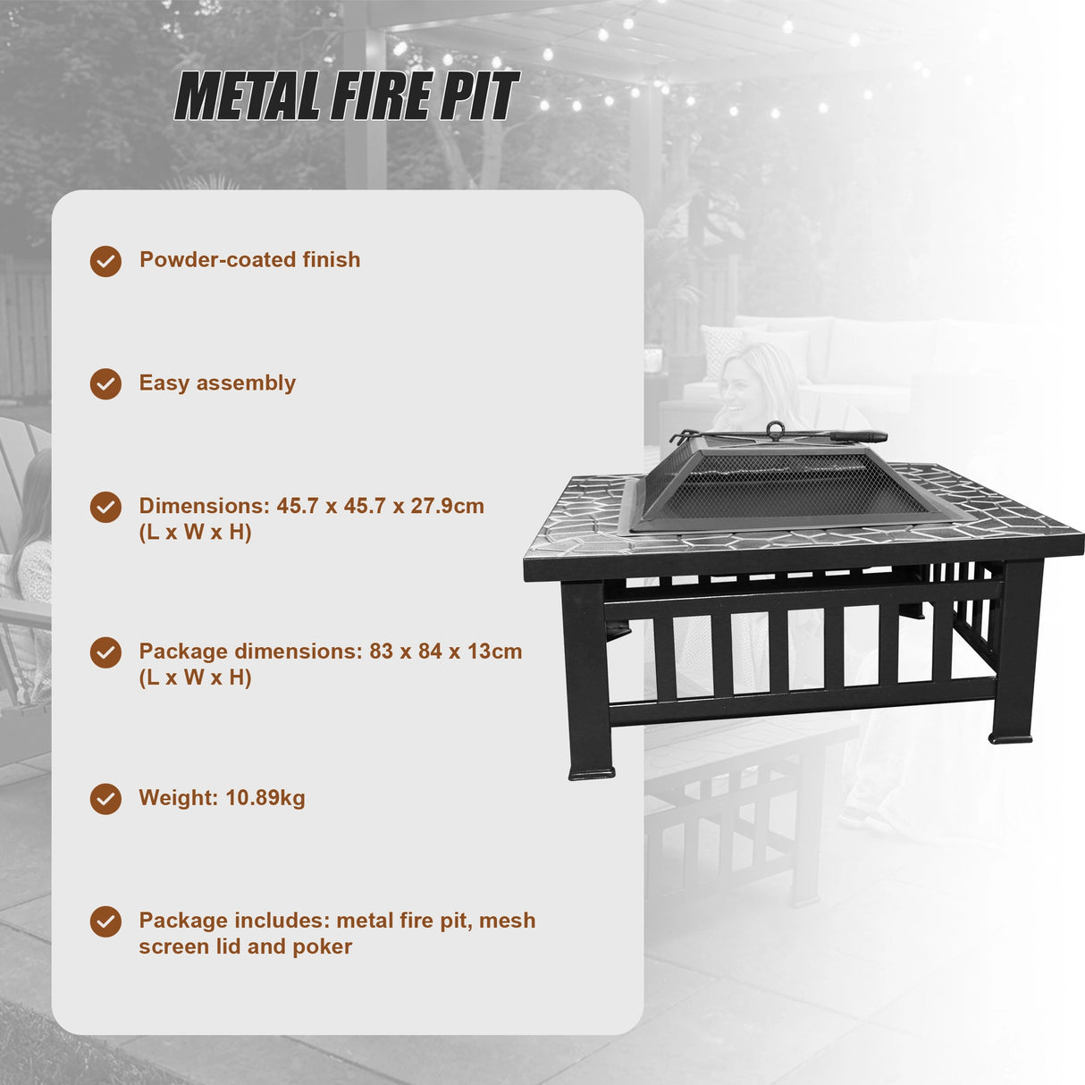 18" Square Metal Fire Pit Outdoor Heater