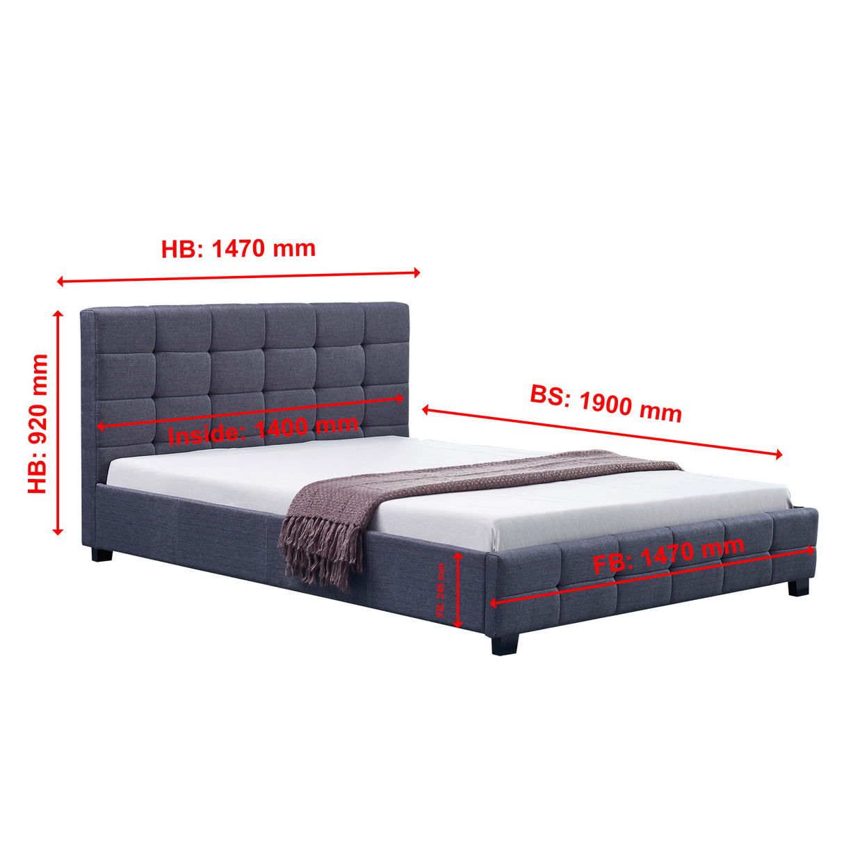 Linen Fabric Double Deluxe Bed Frame Grey