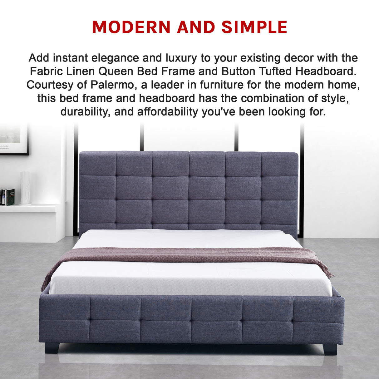 Linen Fabric Queen Deluxe Bed Frame Grey