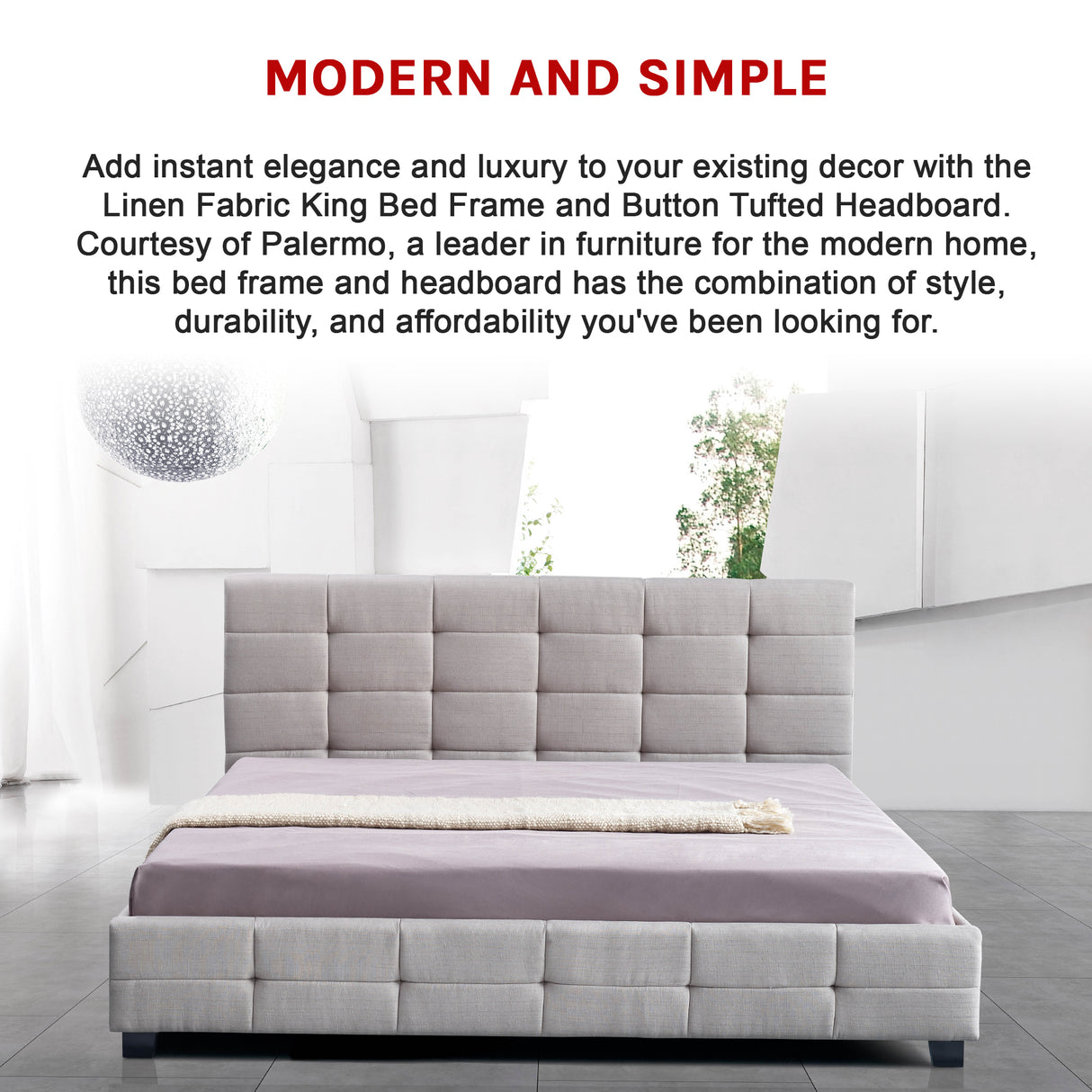 Linen Fabric King Deluxe Bed Frame Beige