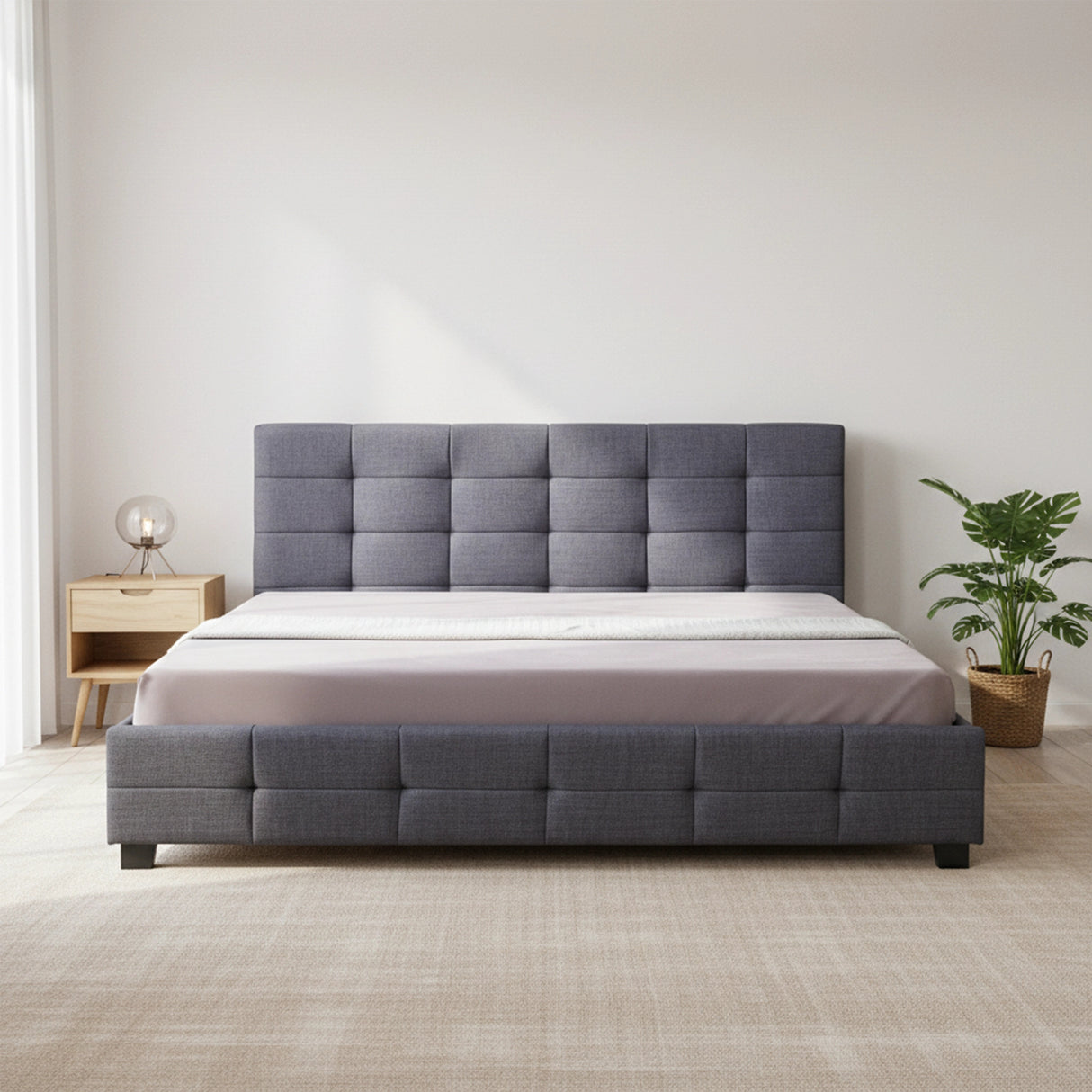 Linen Fabric King Deluxe Bed Frame Grey