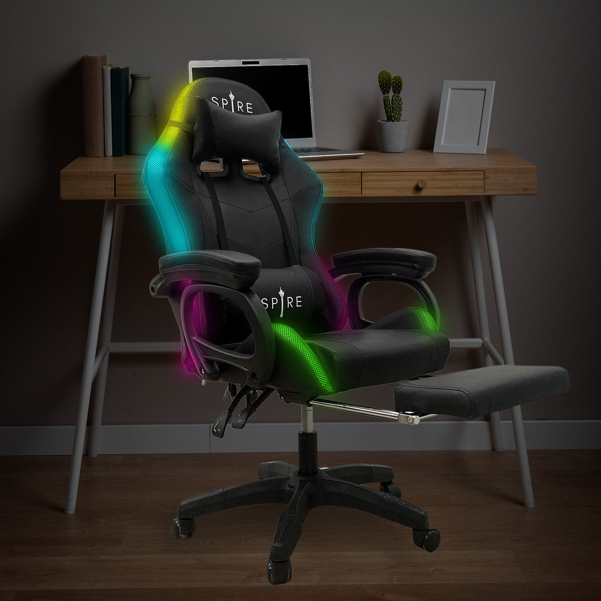 Spire Onyx LED Massage Gaming Chair - Black