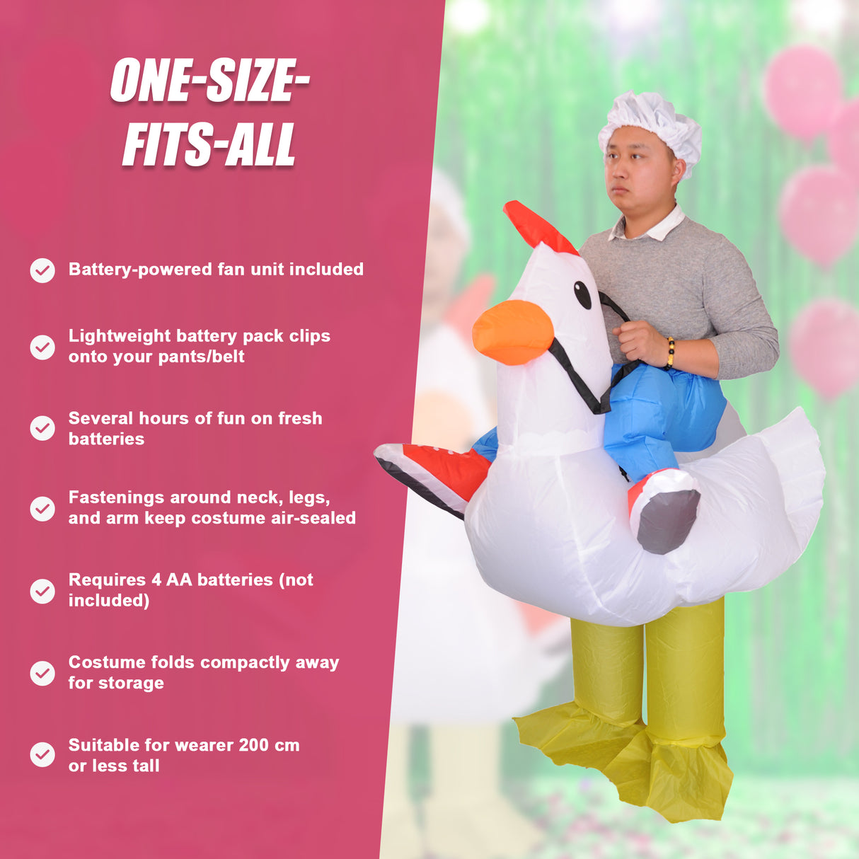 CHICKEN Fancy Dress Inflatable Suit - Fan Operated Costume