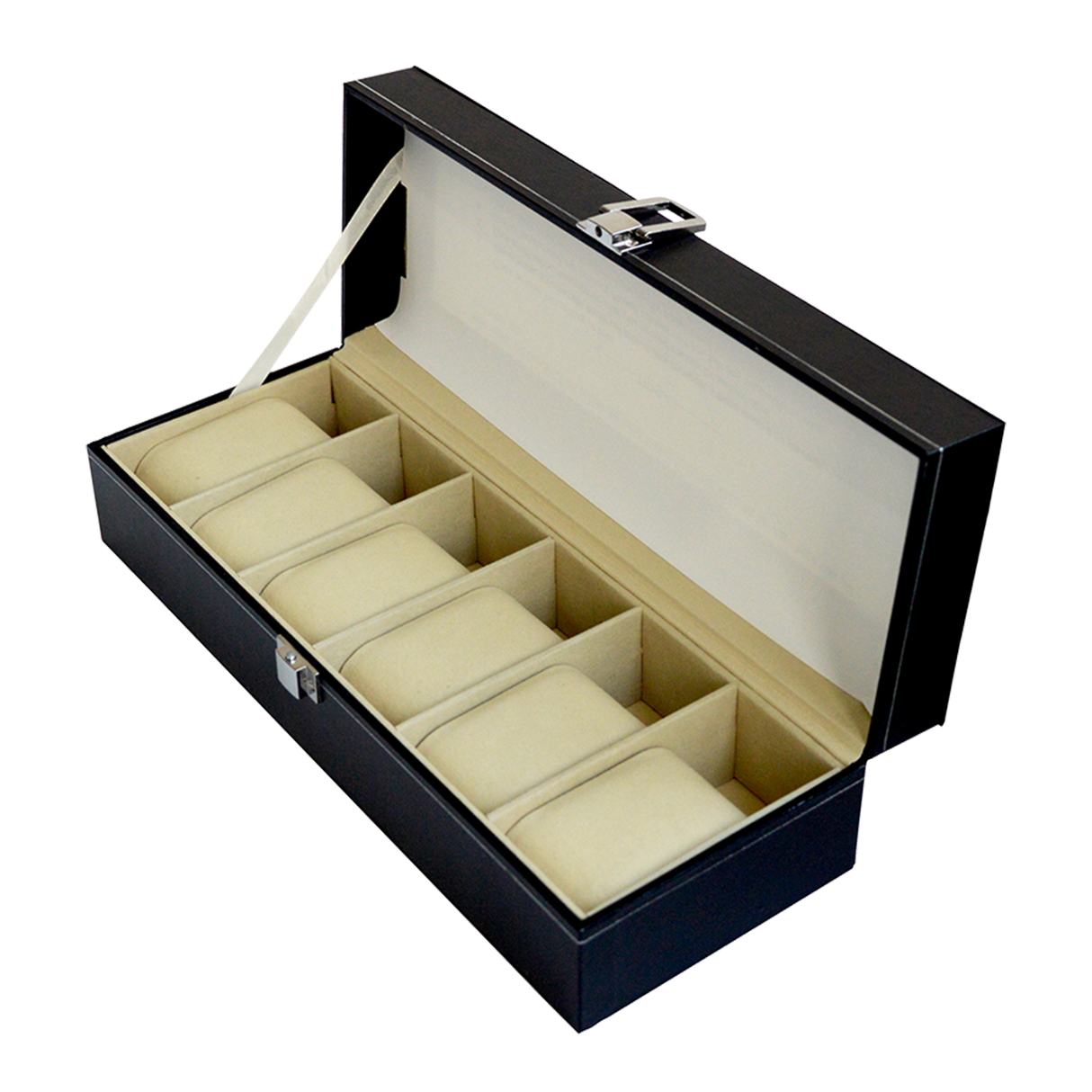 6 Slot Mens Watch Display Case Box Black PU Leather