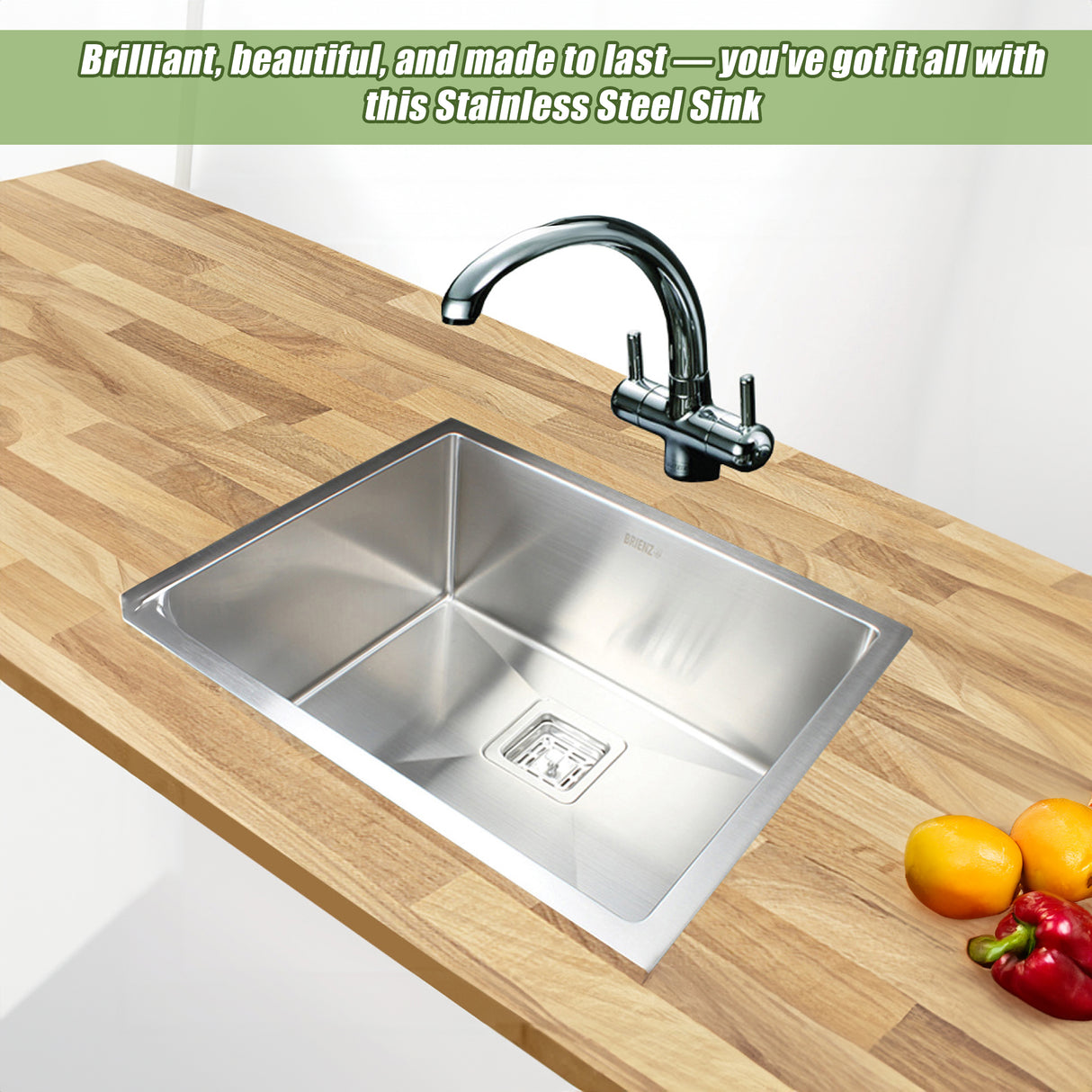 550x455mm Handmade 1.5mm Stainless Steel Undermount / Topmount Kitchen Sink with Square Waste