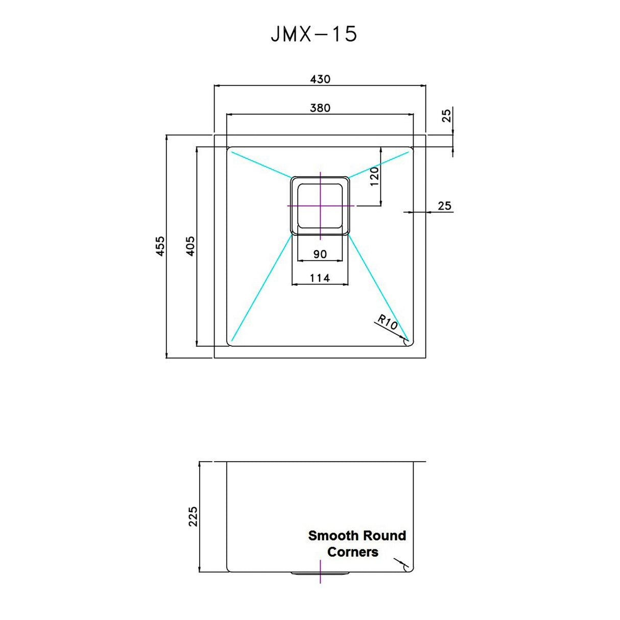 430x455mm Handmade 1.5mm Stainless Steel Undermount / Topmount Kitchen Sink with Square Waste