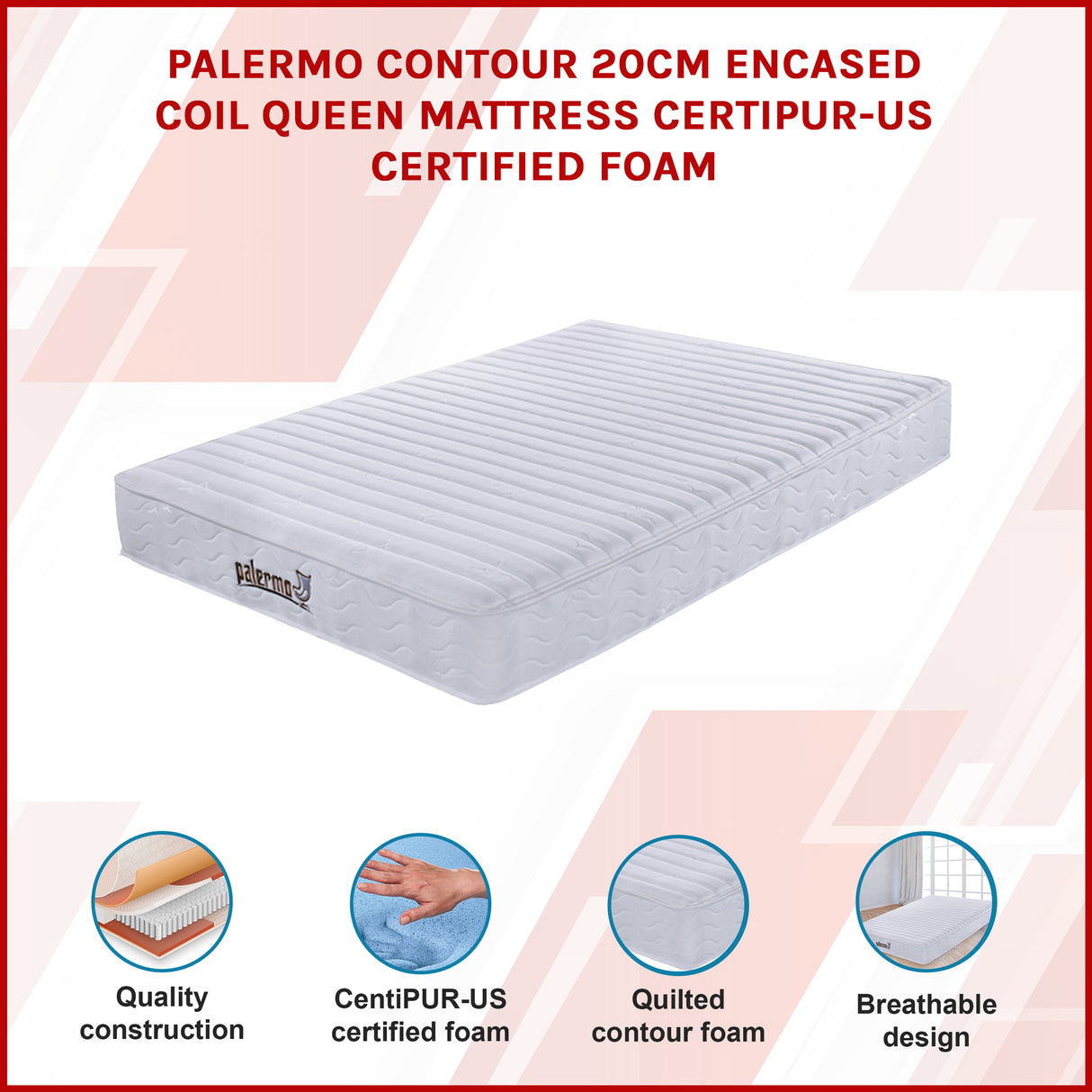 Contour Encased Coil Queen Mattress – Hybrid Support with CertiPUR-US® Certified Foam Comfort Layers